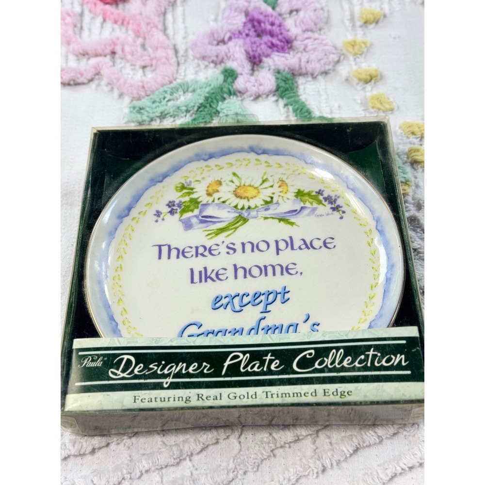 Paula Designer Plate Collection Kathryn White Grandmas House Gold Trim 4 inch